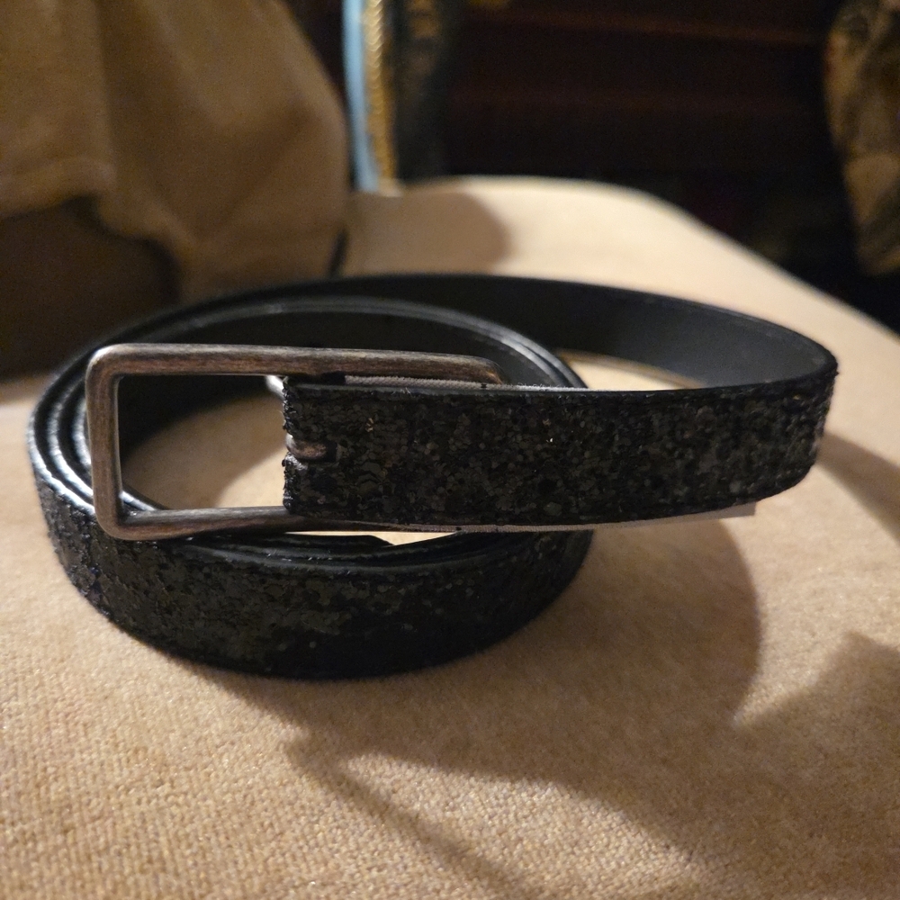 NWT J Crew Glitter Textured Womens Skinny Belt M Glam Silver Buckle